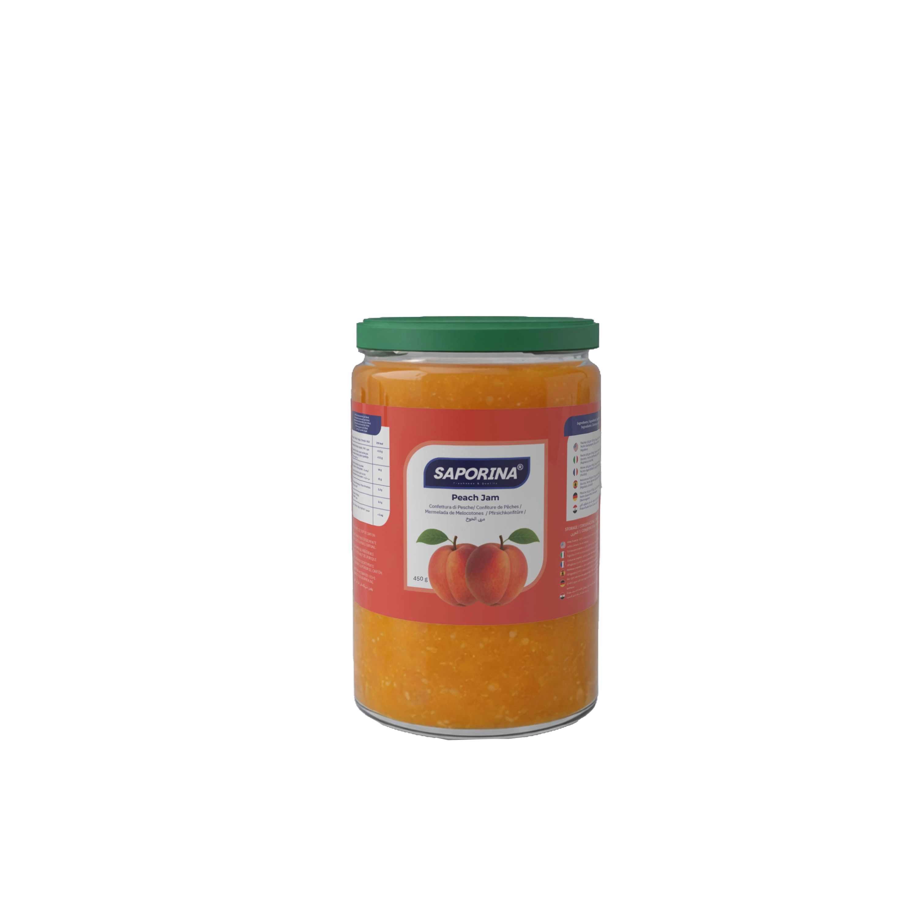 Saporina peach jam — 450 g glass jar (12 jars per carton)