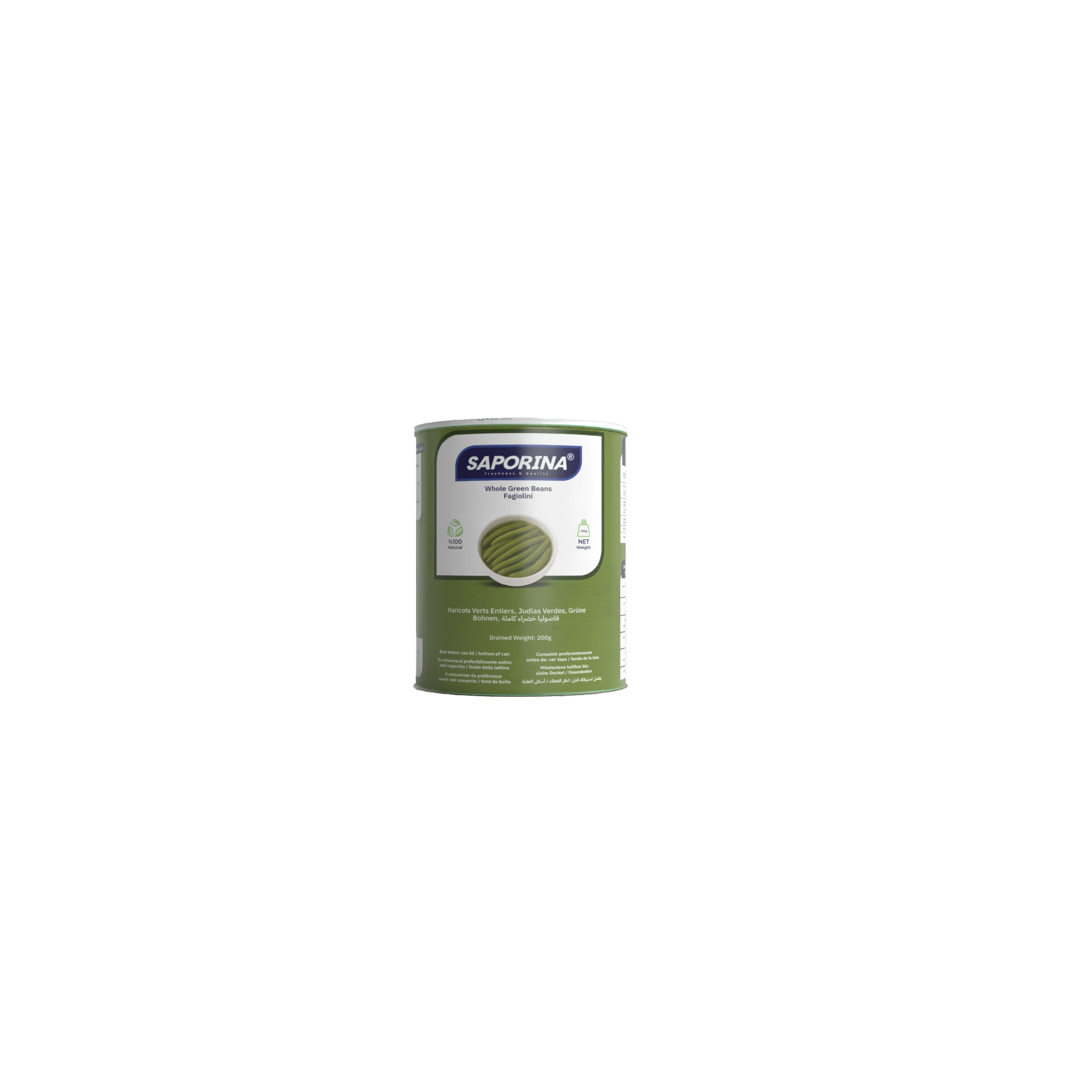 Haricots verts entiers Saporina en conserve — boîte métal 1/2 Kg